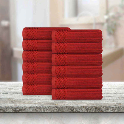 Soho Ribbed Cotton Absorbent Face Towel / Washcloth Set of 12 - Burgundy