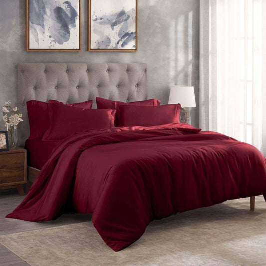 Egyptian Cotton 300 Thread Count Solid Duvet Cover Set - Burgundy