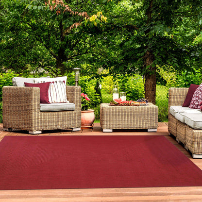 Bohemian Indoor Outdoor Rugs Solid Rectangle Braided Area Rug - Burgundy