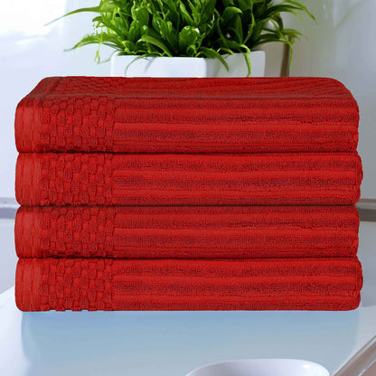 Soho Ribbed Cotton Absorbent Bath Towel Set of 4 - Burgundy