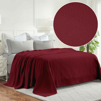 Nobel Cotton Textured Jacquard Chevron Lightweight Woven Blanket - Burgundy