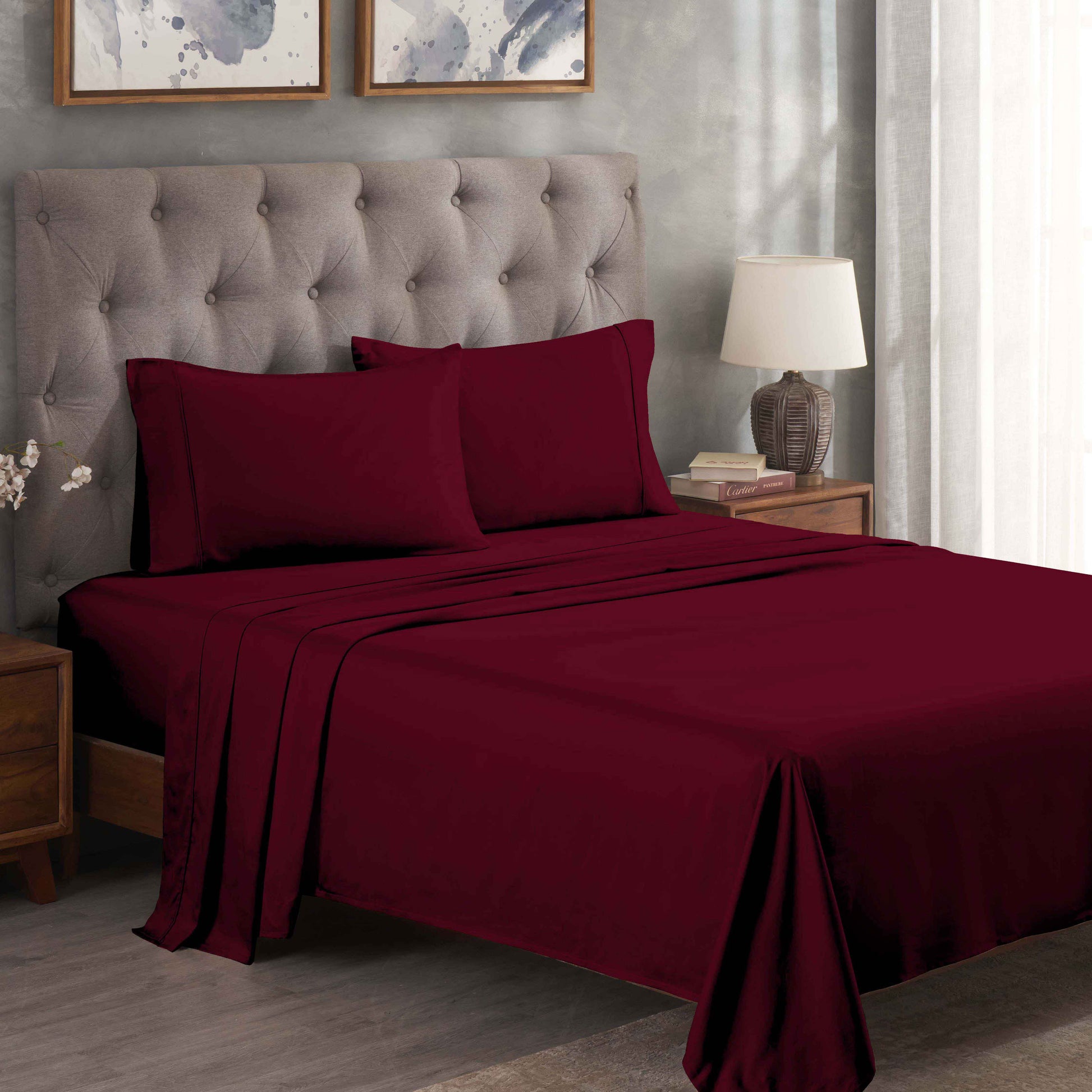 Egyptian Cotton 300 Thread Count Solid Deep Pocket Sheet Set - Burgundy