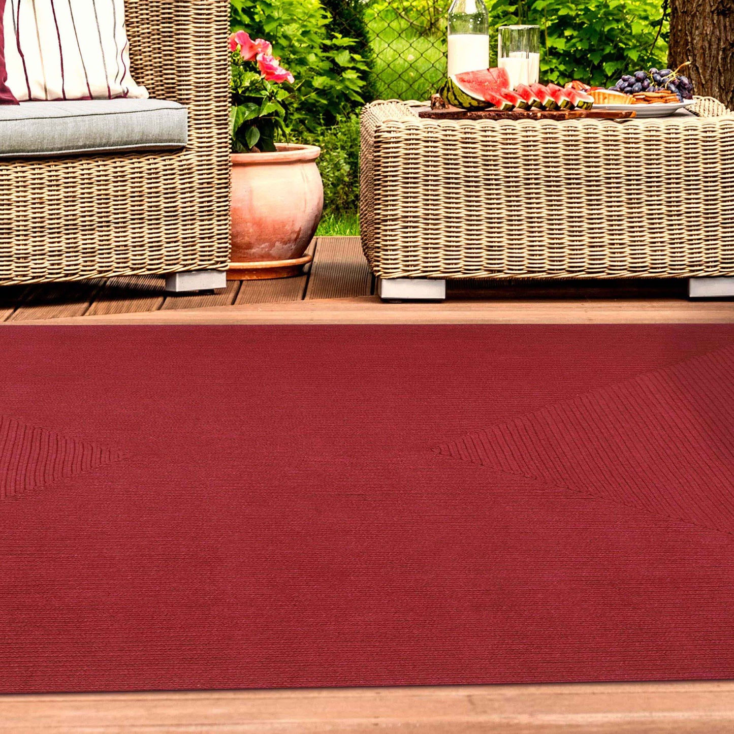 Bohemian Indoor Outdoor Rugs Solid Rectangle Braided Area Rug - Burgundy