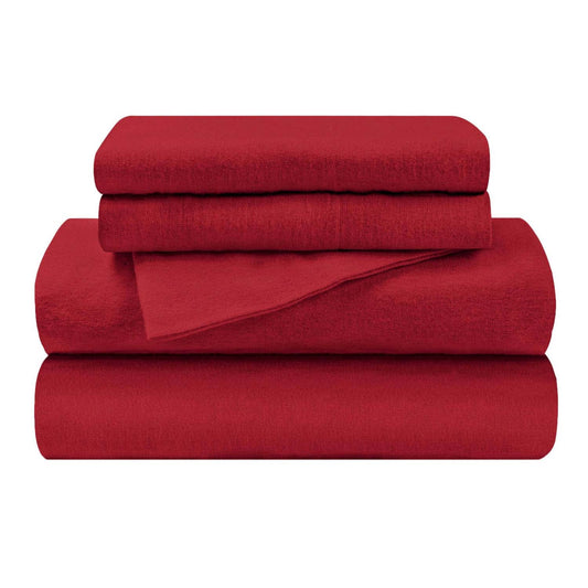 Cotton Flannel Trellis Solid Deep Pocket Sheet Set - Burgundy