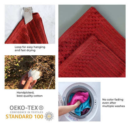 Soho Ribbed Cotton Absorbent 3 Piece Assorted Towel Set - Burgundy