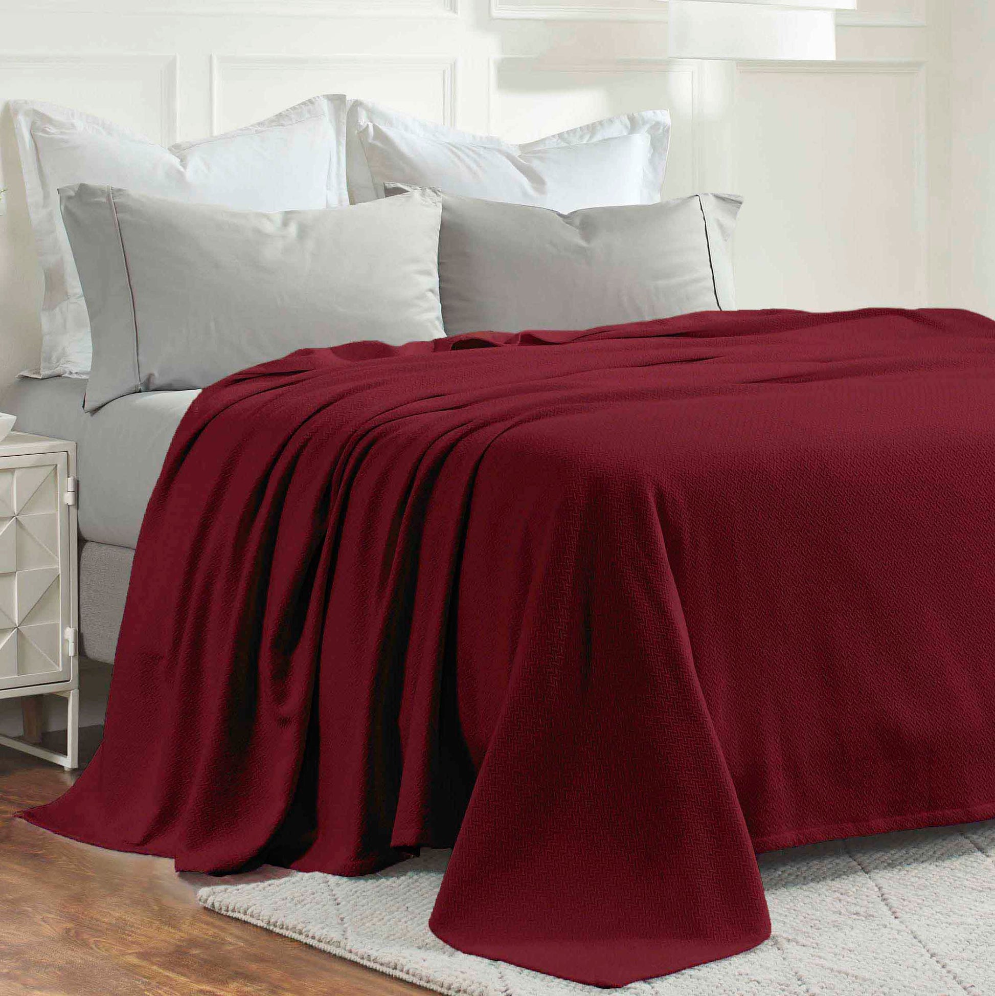 Nobel Cotton Textured Jacquard Chevron Lightweight Woven Blanket - Burgundy