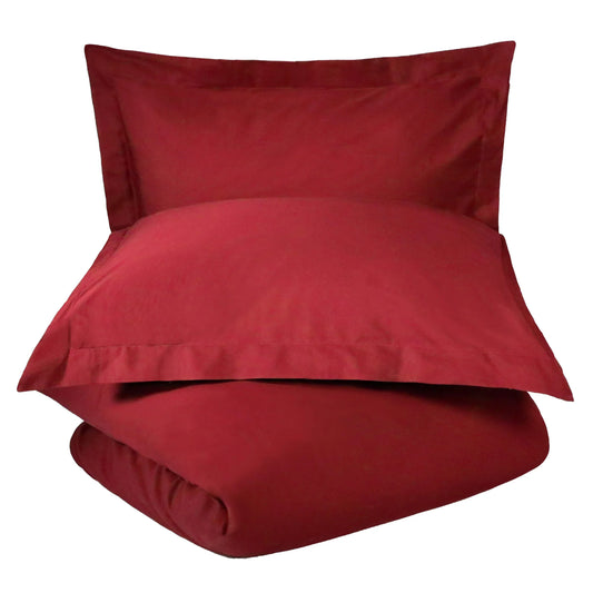 Cotton Percale Modern Traditional Duvet Cover Set - Burgundy