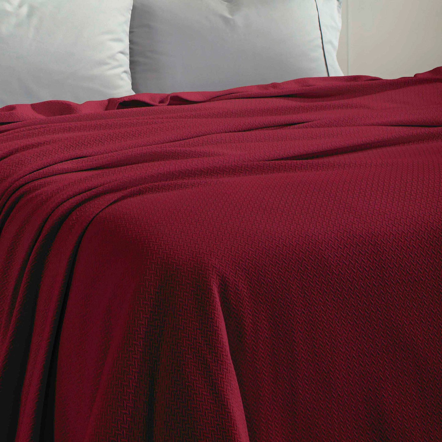 Nobel Cotton Textured Jacquard Chevron Lightweight Woven Blanket - Burgundy