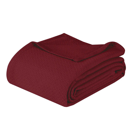 Nobel Cotton Textured Jacquard Chevron Lightweight Woven Blanket - Burgundy