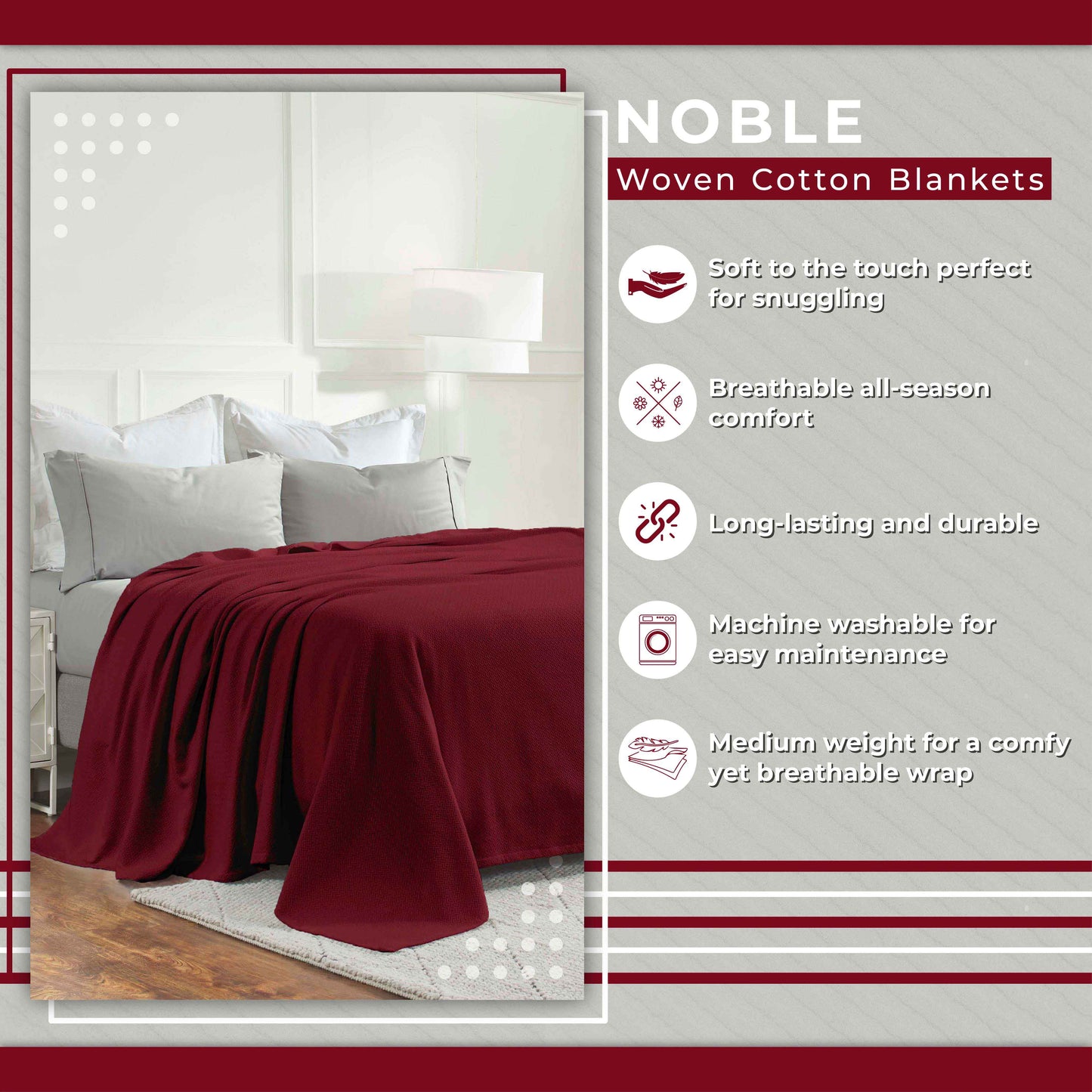 Nobel Cotton Textured Jacquard Chevron Lightweight Woven Blanket - Burgundy