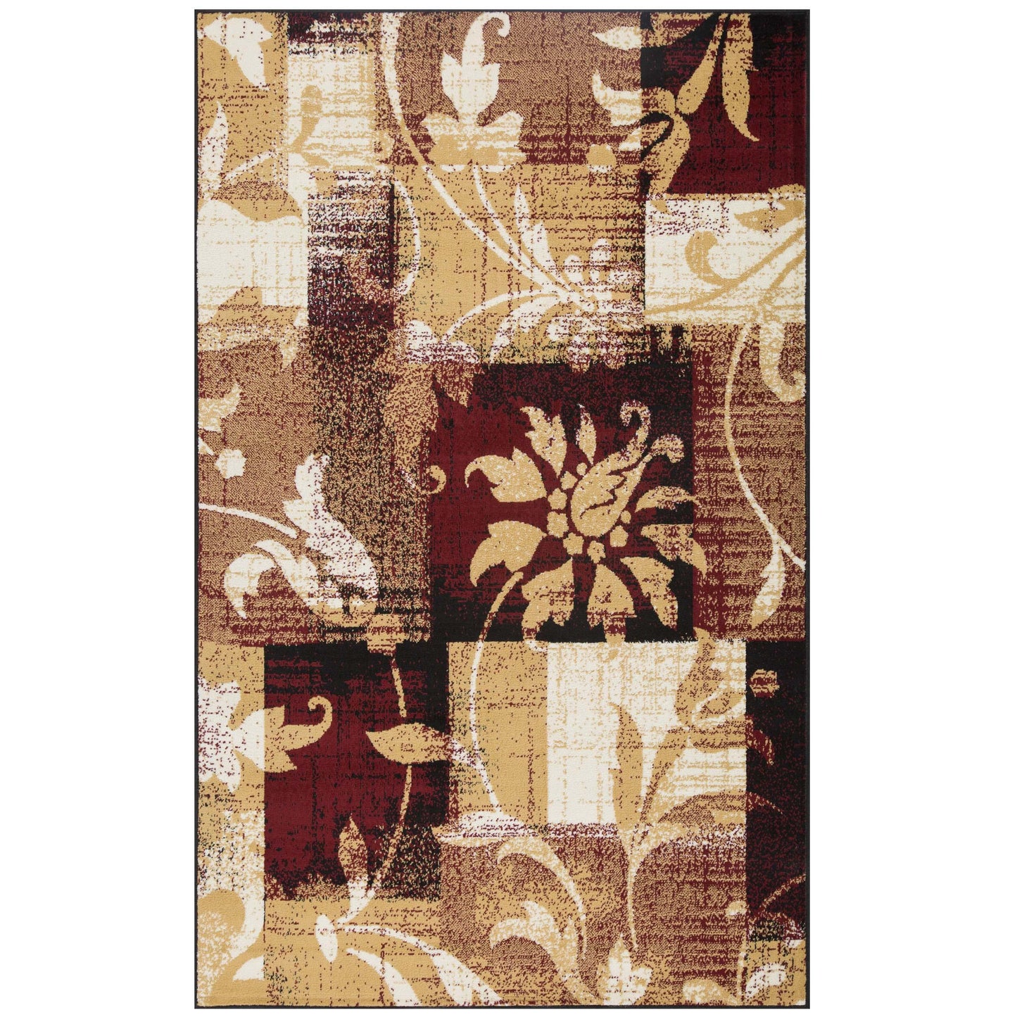 Pastiche Contemporary Floral Patchwork Indoor Area Rug or Runner - Burgundy