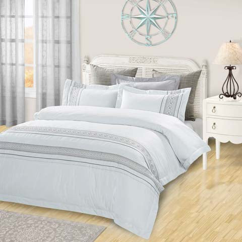 Burlington Embroidered Geometric Cotton Duvet Cover Set -  Burlington