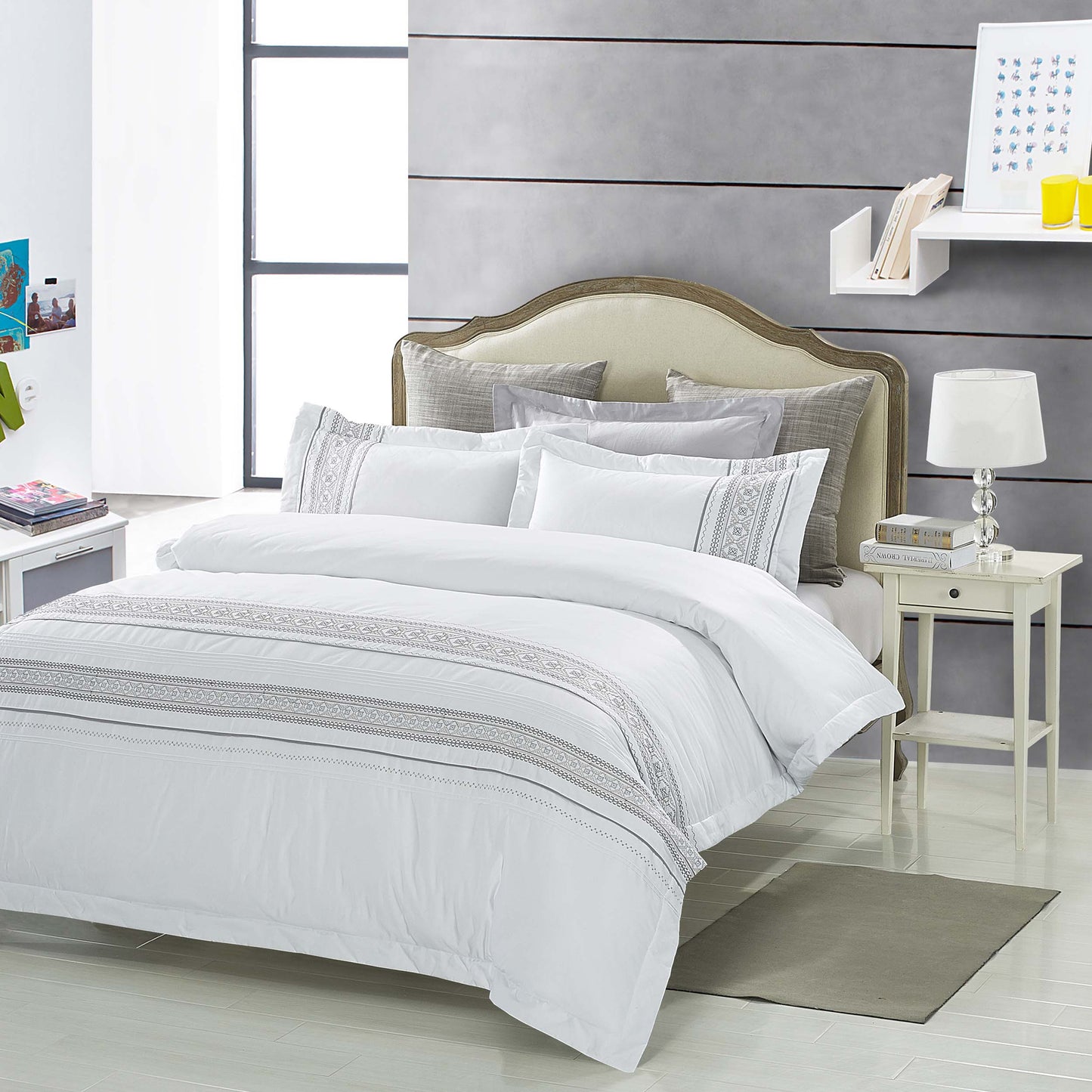 Burlington Embroidered Geometric Cotton Duvet Cover Set -  Burlington