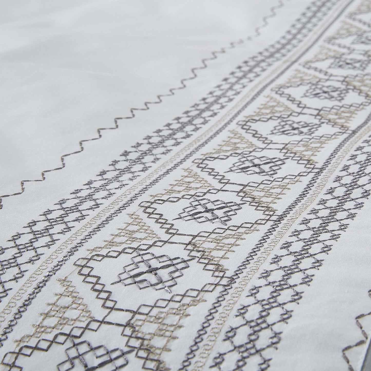 Burlington Embroidered Geometric Cotton Duvet Cover Set -  Burlington