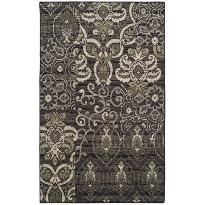 Superior Caldwell Modern Floral Damask Indoor Area Rug or Runner Rug Or Door Mat - Black