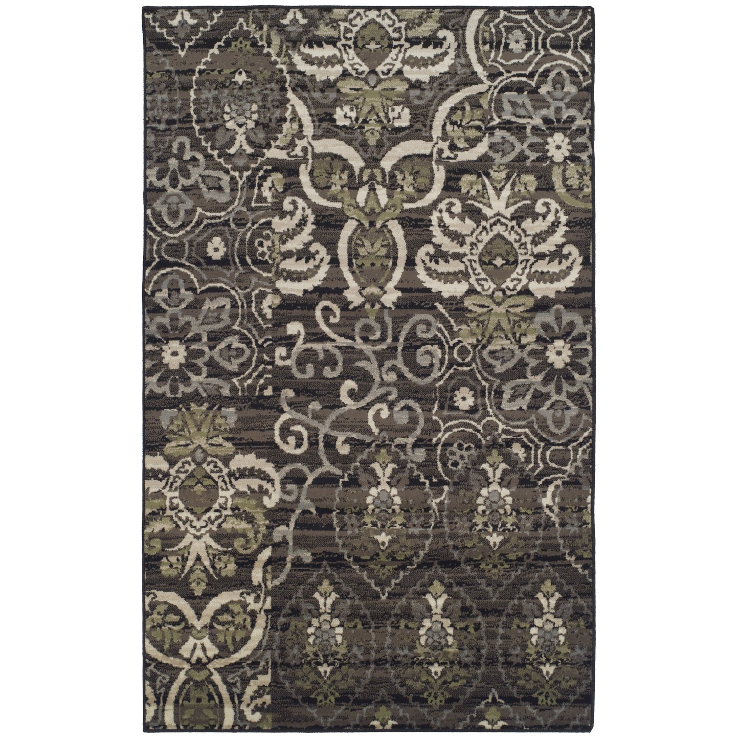Superior Caldwell Modern Floral Damask Indoor Area Rug or Runner Rug Or Door Mat - Black