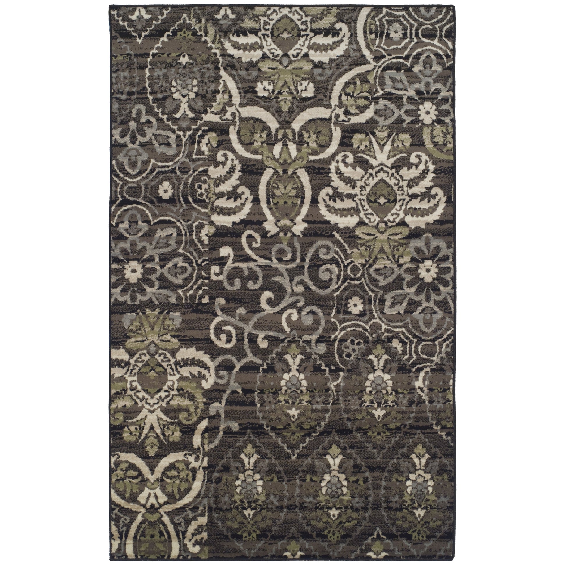 Superior Caldwell Modern Floral Damask Indoor Area Rug or Runner Rug Or Door Mat - Black