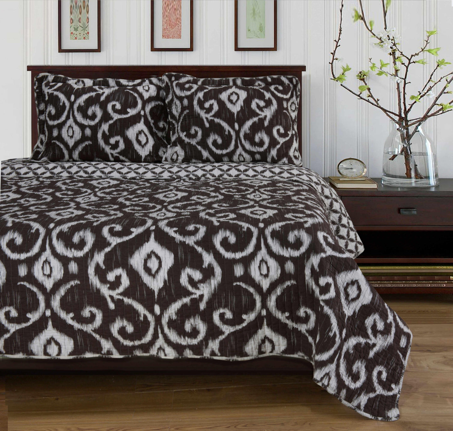 Cambridge Ikat 3-Piece Quilt Set - Brown