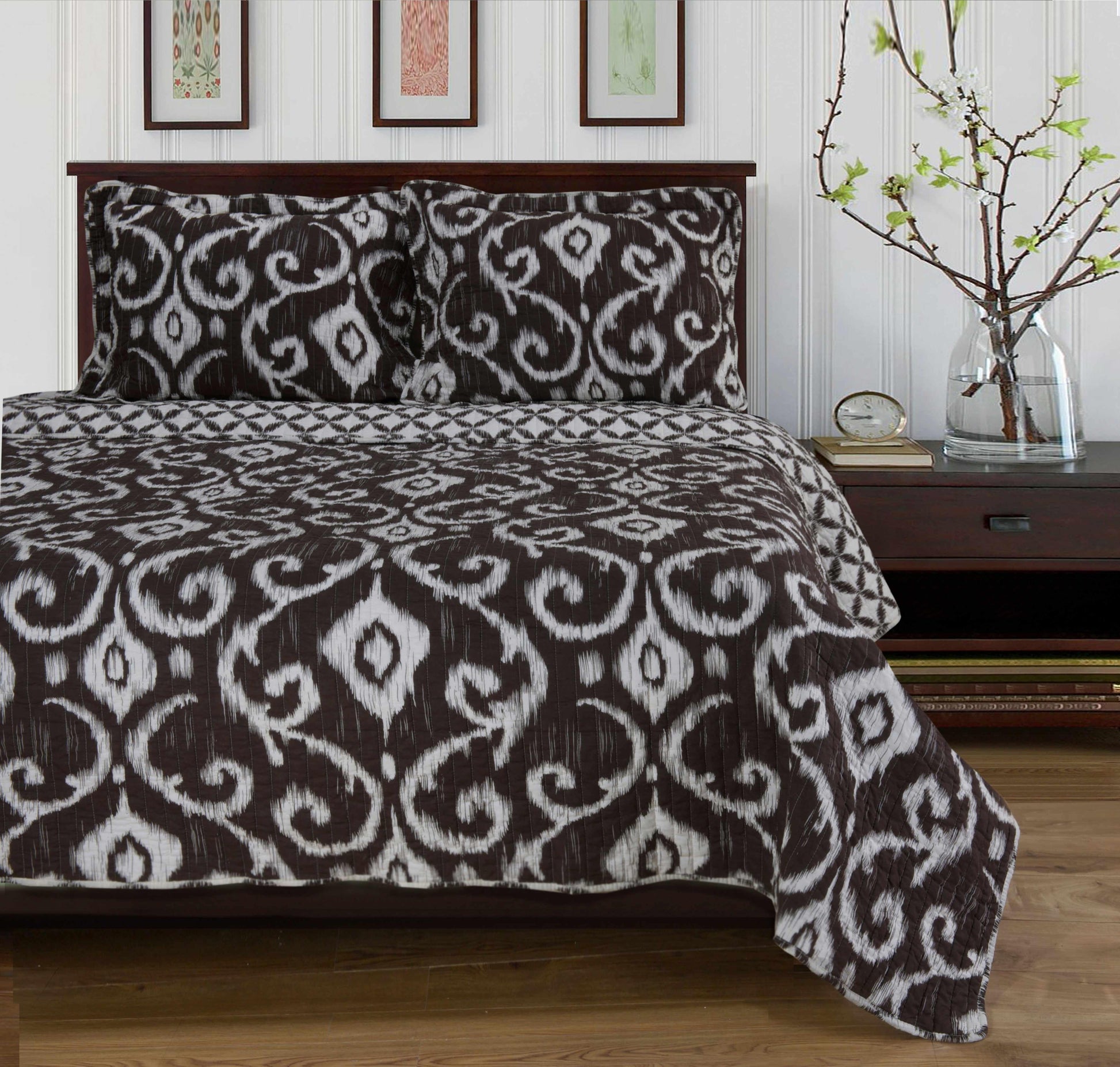 Cambridge Ikat 3-Piece Quilt Set - Brown