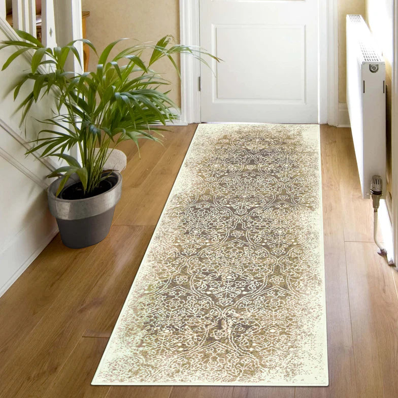 Apollo Distressed Oriental Floral Damask Indoor Area Rug - Camel