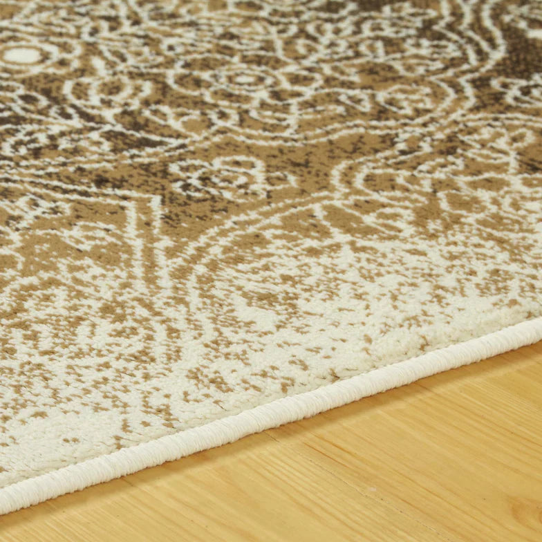 Apollo Distressed Oriental Floral Damask Indoor Area Rug - Camel