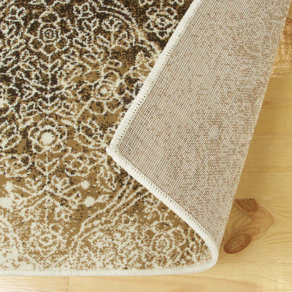 Apollo Distressed Oriental Floral Damask Indoor Area Rug - Camel