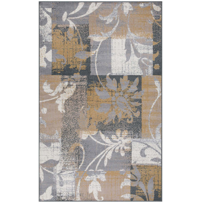 Pastiche Contemporary Floral Patchwork Indoor Area Rug or Runner - Camel