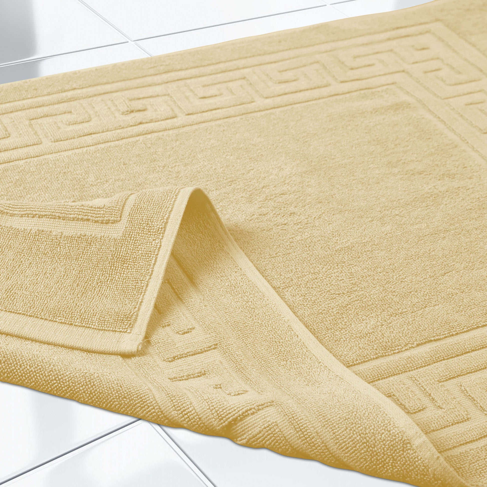 100% Cotton Highly-Absorbent Greek Key Border Solid 2-Piece Bath Mat Set - Canary