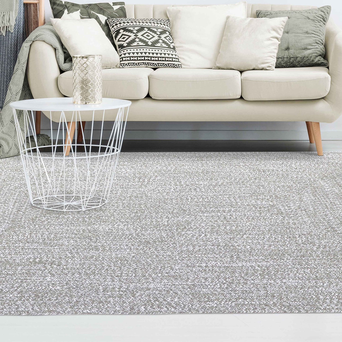 Multi Toned Braided Area Rug Bohemian Indoor Outdoor Rugs - Canvas-White