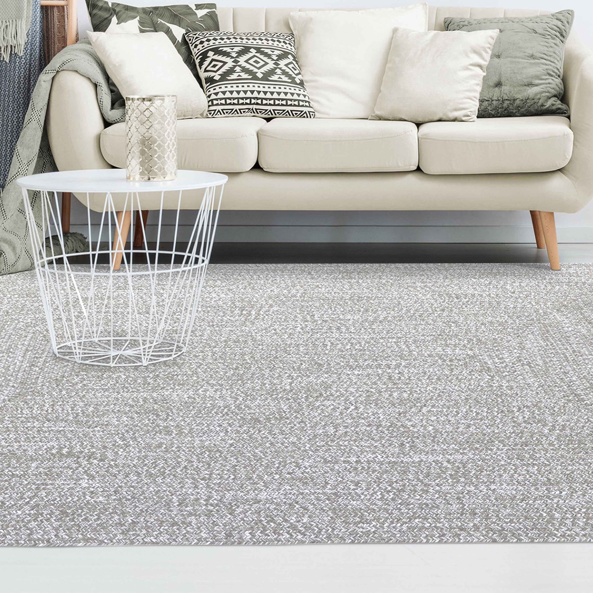 Multi Toned Braided Area Rug Bohemian Indoor Outdoor Rugs - Canvas-White