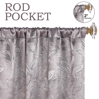 Leaves Room Darkening Grommet Rod Pocket Curtain Panels, Set of 2