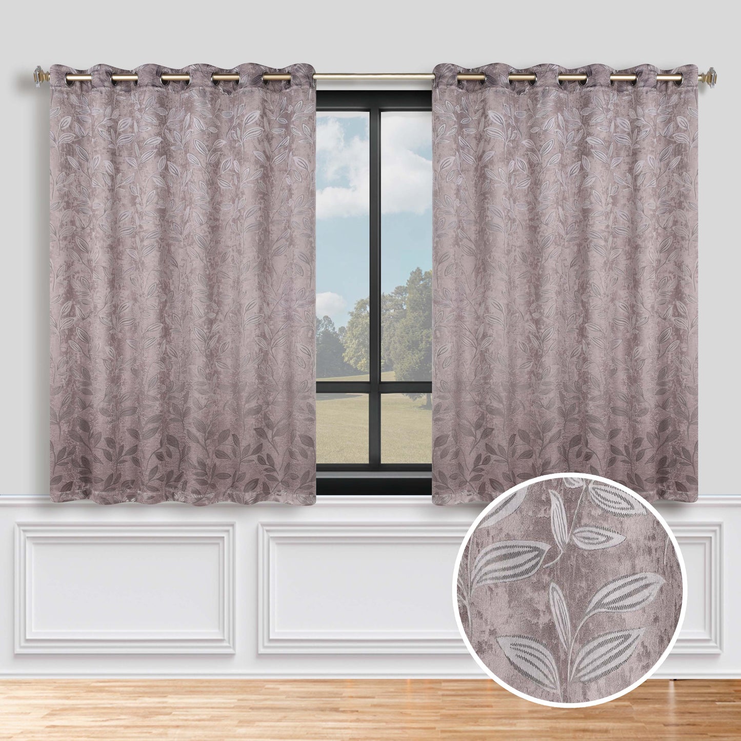 Leaves Room Darkening Grommet Blackout Curtain Panels, Set of 2