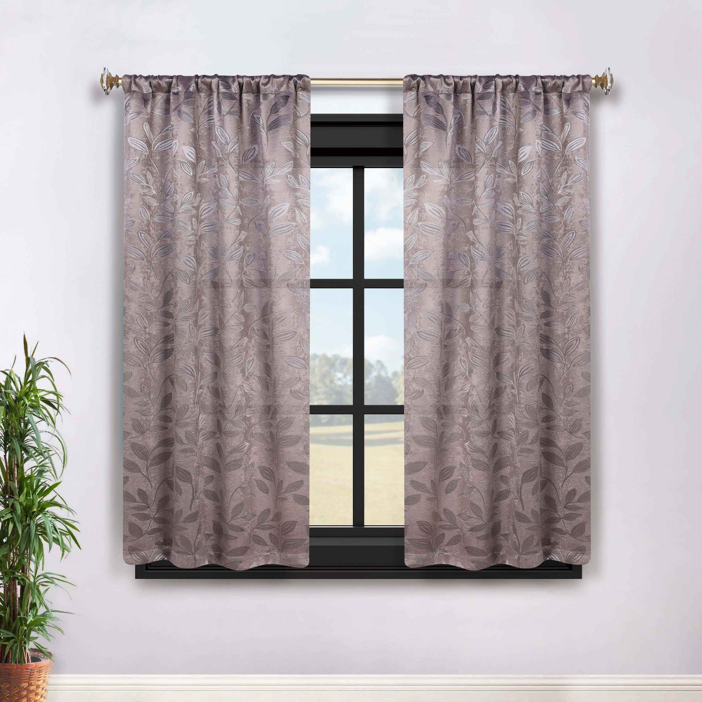 Leaves Room Darkening Grommet Rod Pocket Curtain Panels, Set of 2