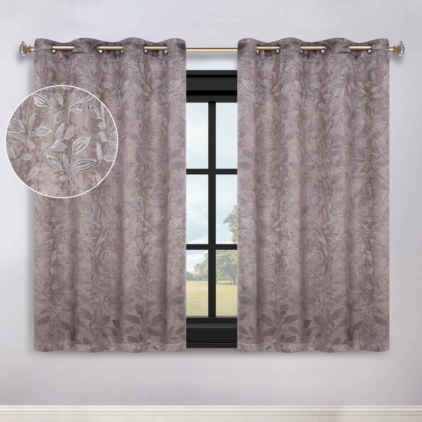 Leaves Room Darkening Grommet Blackout Curtain Panels, Set of 2