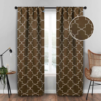 Imperial Trellis Washable Room Darkening Blackout Curtains, Set of 2