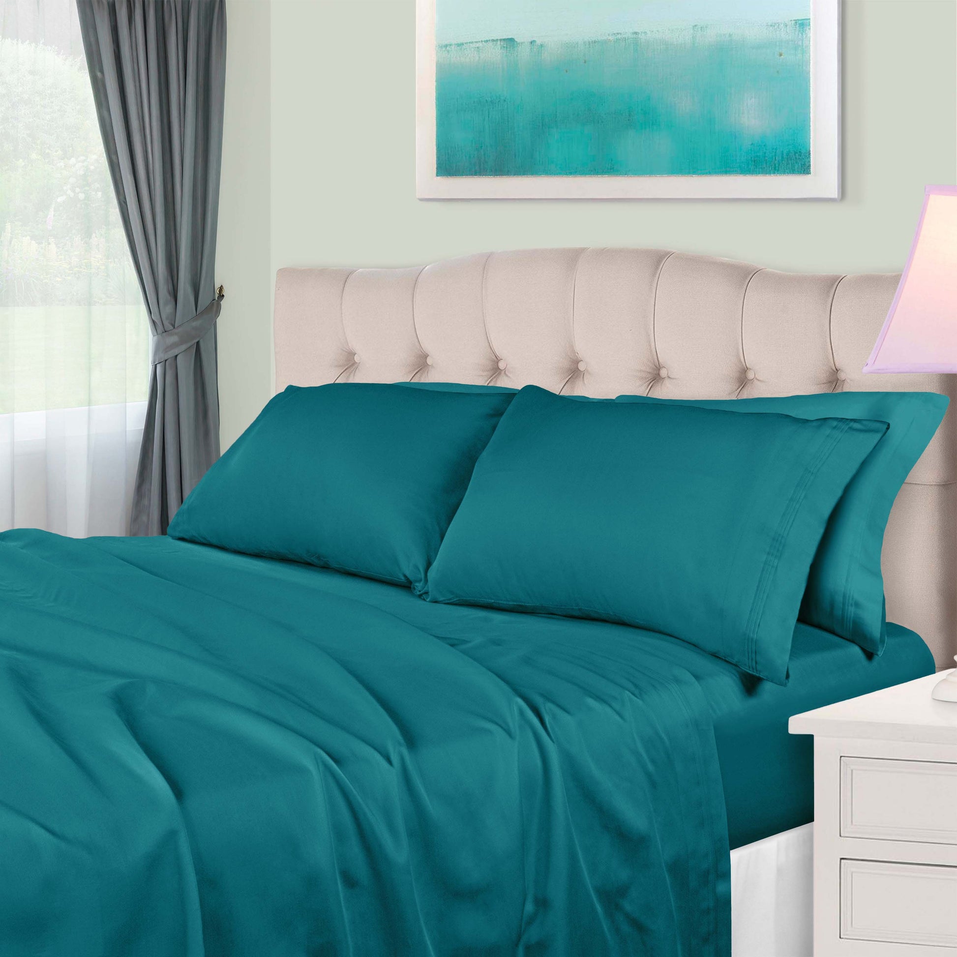 Egyptian Cotton 650 Thread Count Eco-Friendly Solid Sheet Set - Caribbean