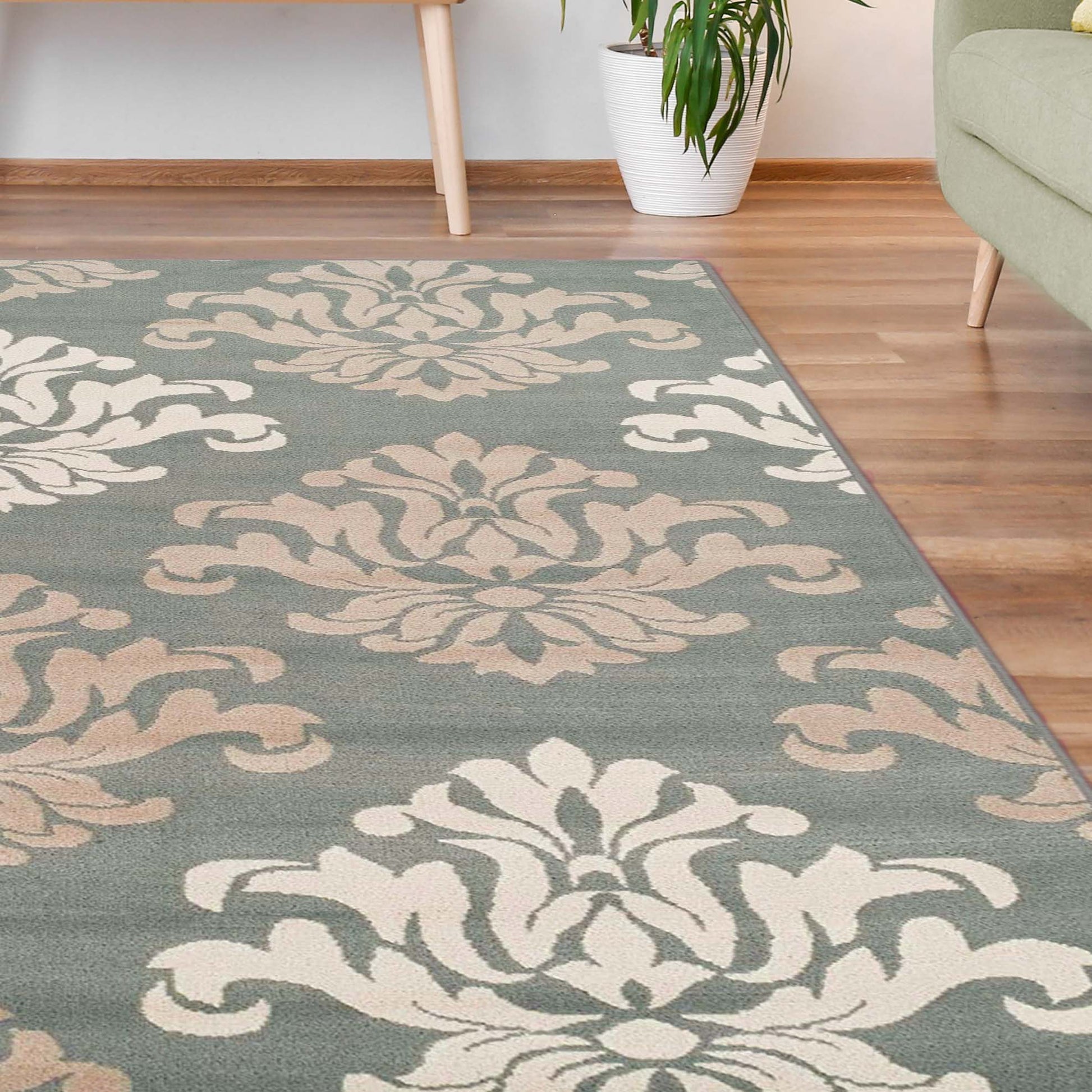Superior Casper Damask Floral Area Rug - Blue