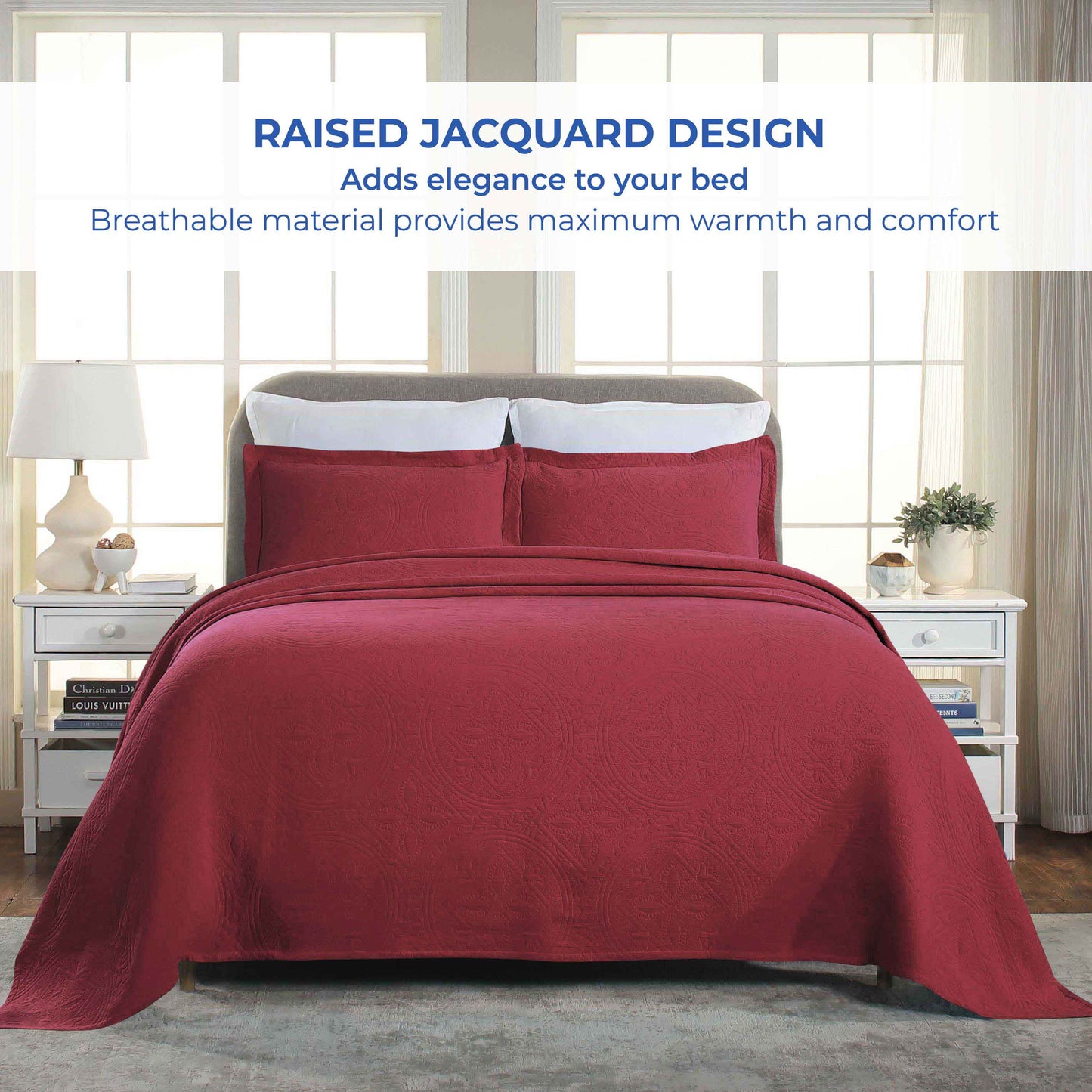 Celtic Circle Cotton Jacquard Matelasse Bedspread Set - Burgundy