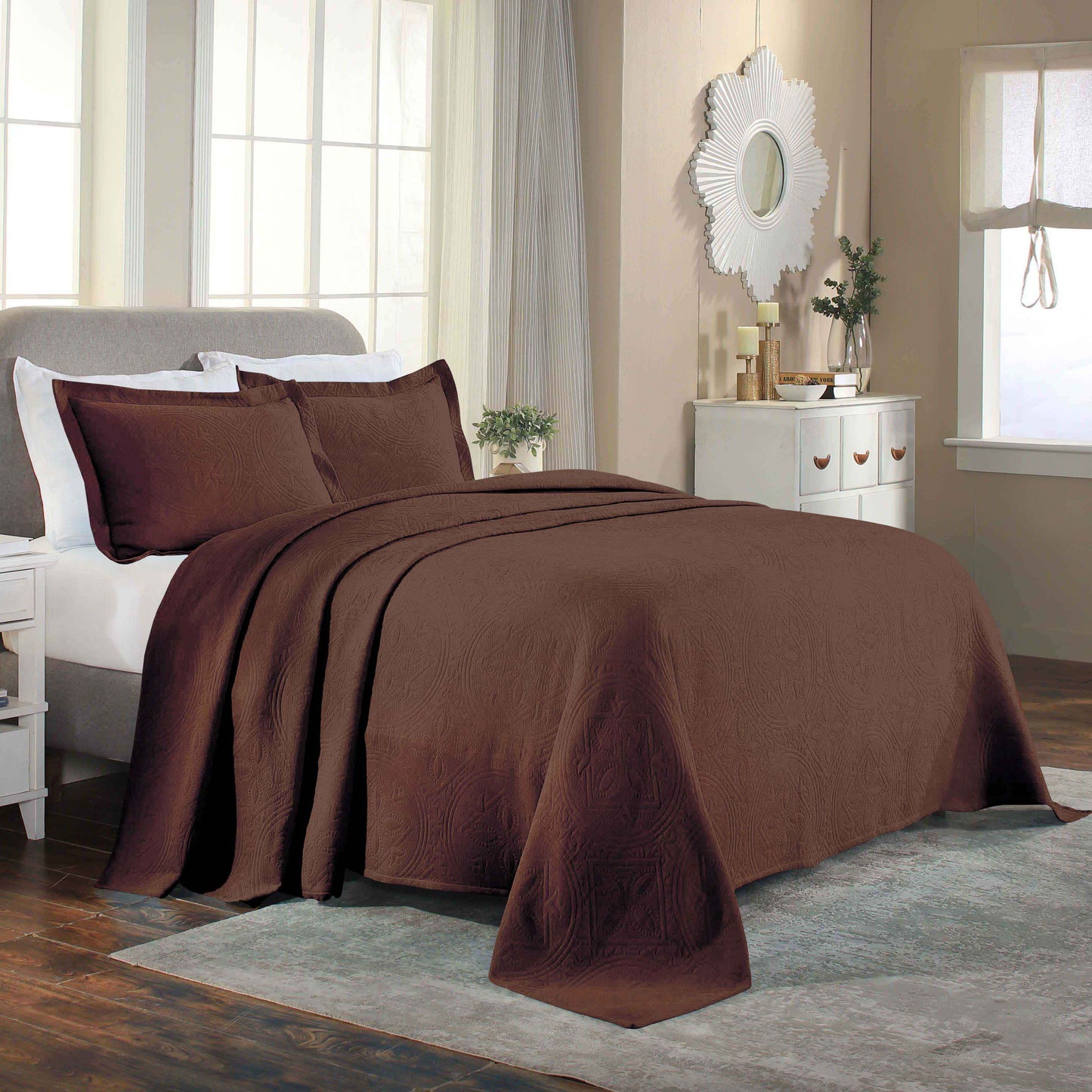 Celtic Circle Cotton Jacquard Matelasse Bedspread Set - Cappucino