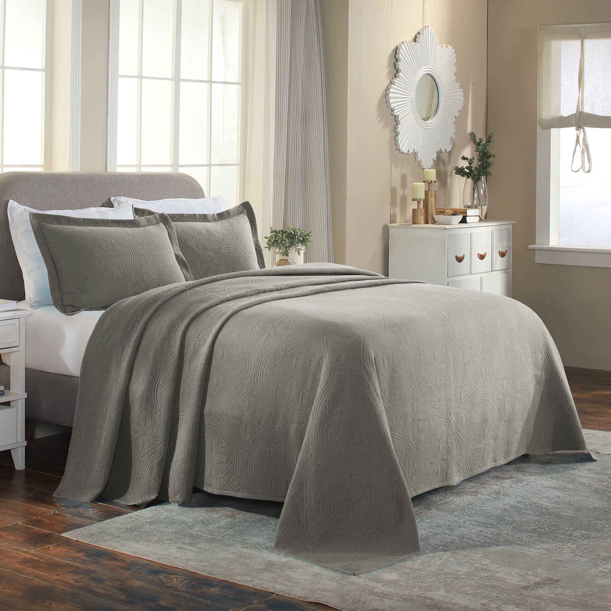 Celtic Circle Cotton Jacquard Matelasse Bedspread Set - Charcoal