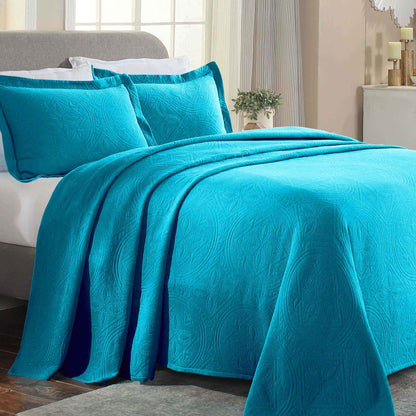 Celtic Circle Cotton Jacquard Matelasse Bedspread Set - PeacockBlue