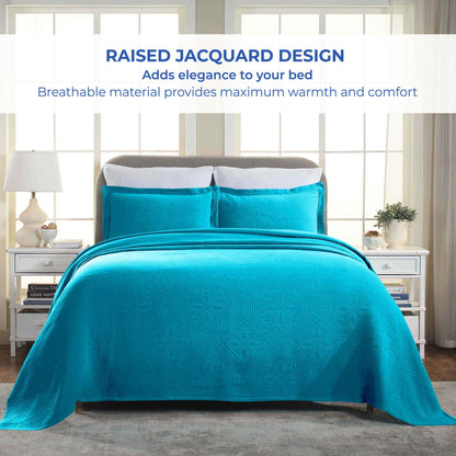 Celtic Circle Cotton Jacquard Matelasse Bedspread Set - PeacockBlue