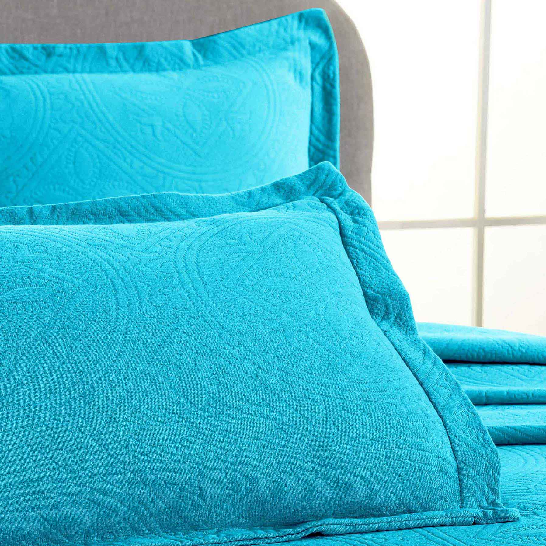 Celtic Circle Cotton Jacquard Matelasse Bedspread Set - PeacockBlue