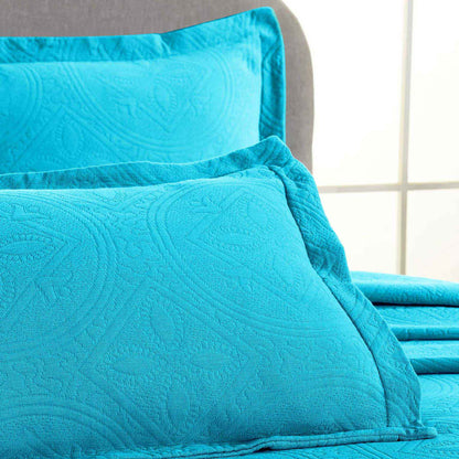 Celtic Circle Cotton Jacquard Matelasse Bedspread Set - PeacockBlue