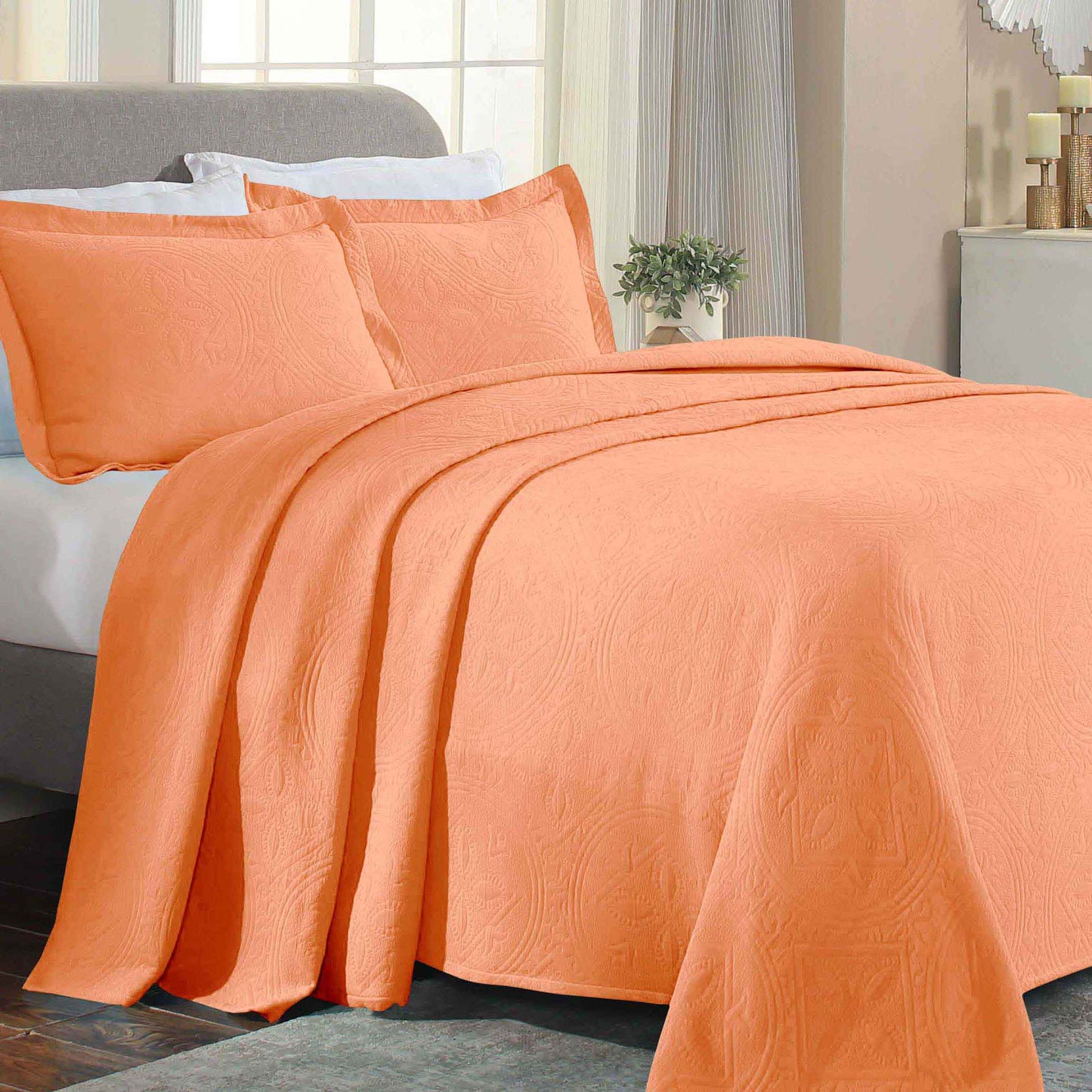 Celtic Circle Cotton Jacquard Matelasse Bedspread Set - Salmon