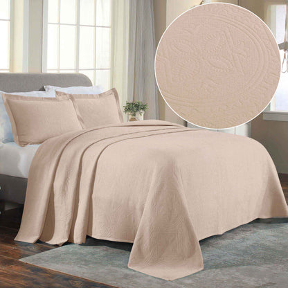 Celtic Circle Cotton Jacquard Matelasse Bedspread Set - Bisque