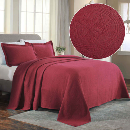 Celtic Circle Cotton Jacquard Matelasse Bedspread Set - Burgundy