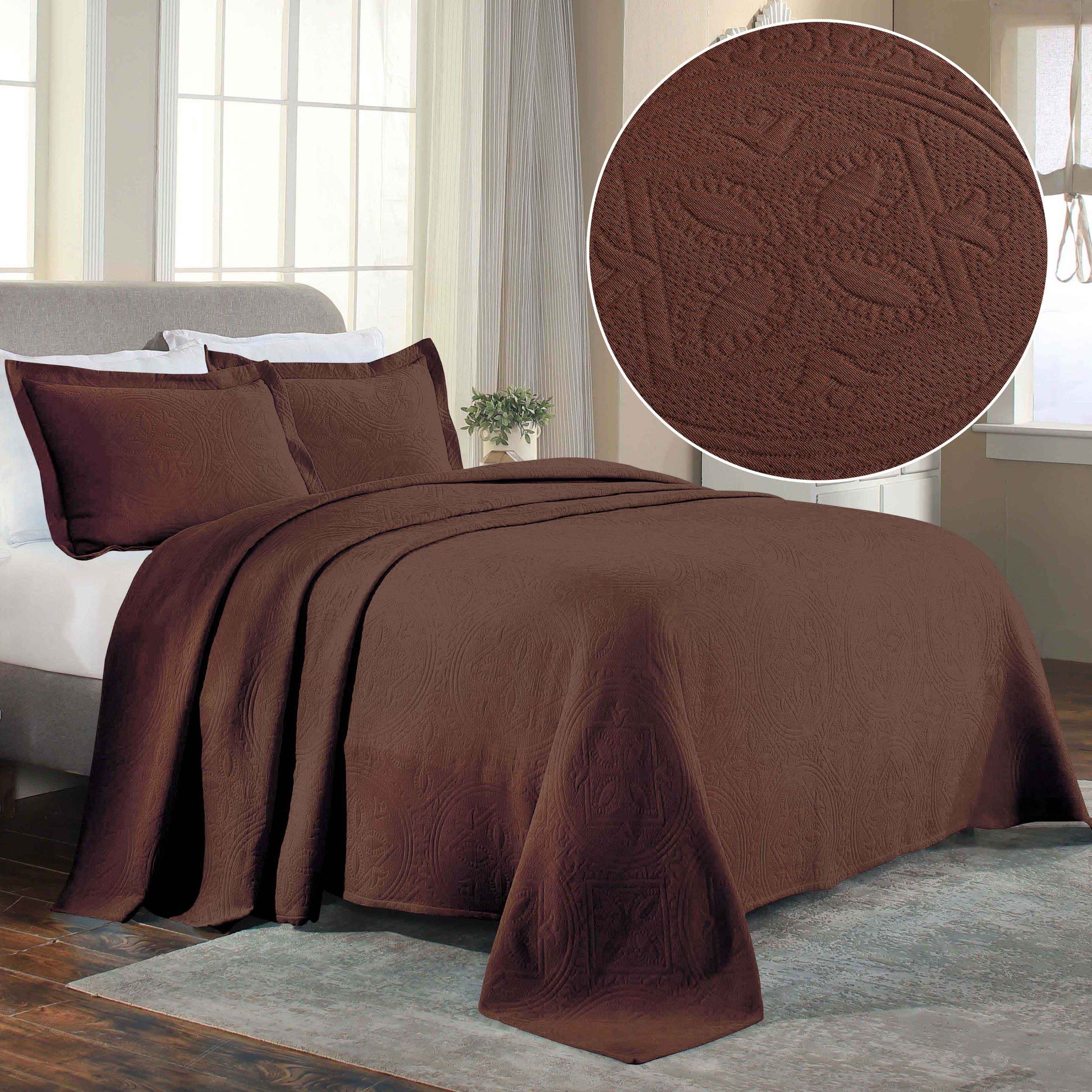 Celtic Circle Cotton Jacquard Matelasse Bedspread Set - Cappucino