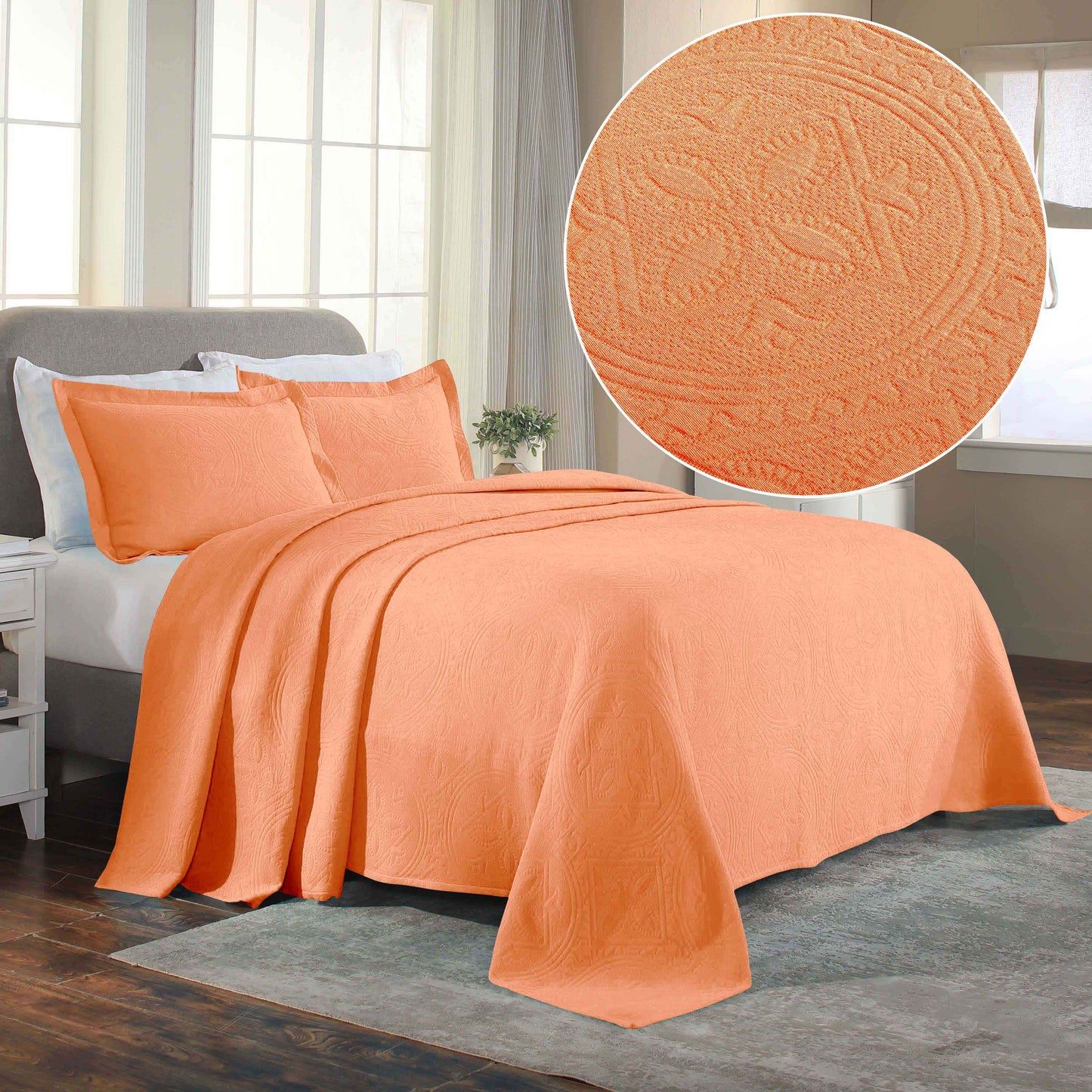 Celtic Circle Cotton Jacquard Matelasse Bedspread Set - Salmon