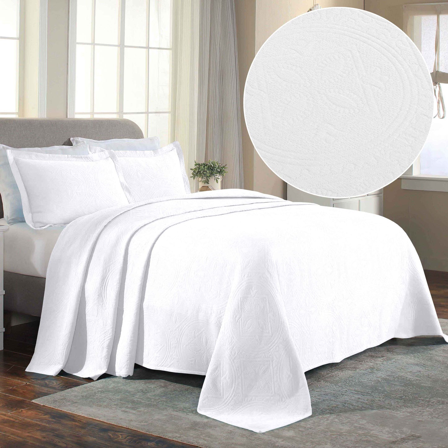 Celtic Circle Cotton Jacquard Matelasse Bedspread Set - White